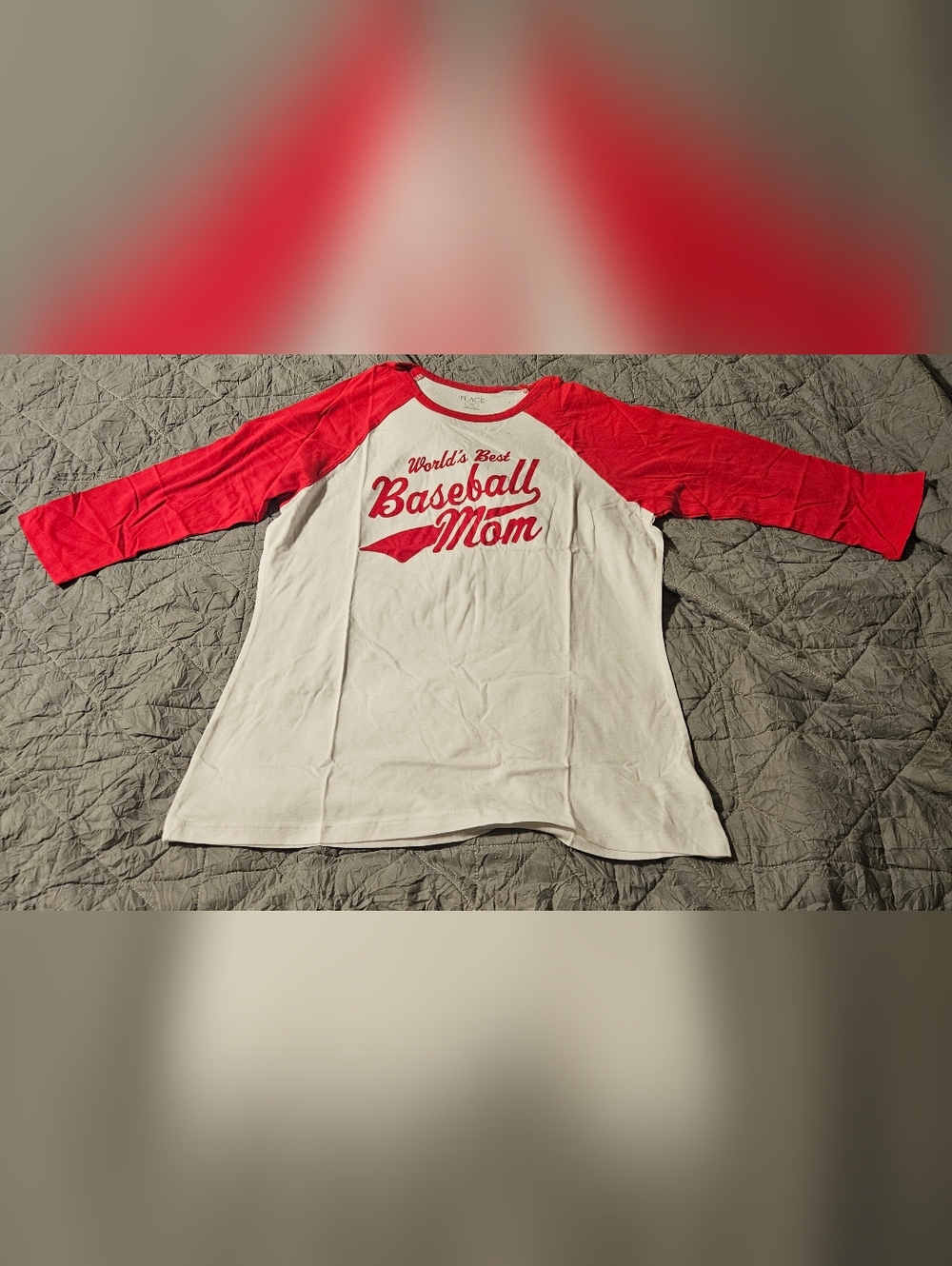Red & White "Baseball Mom" Raglan Tee Size Large NWT